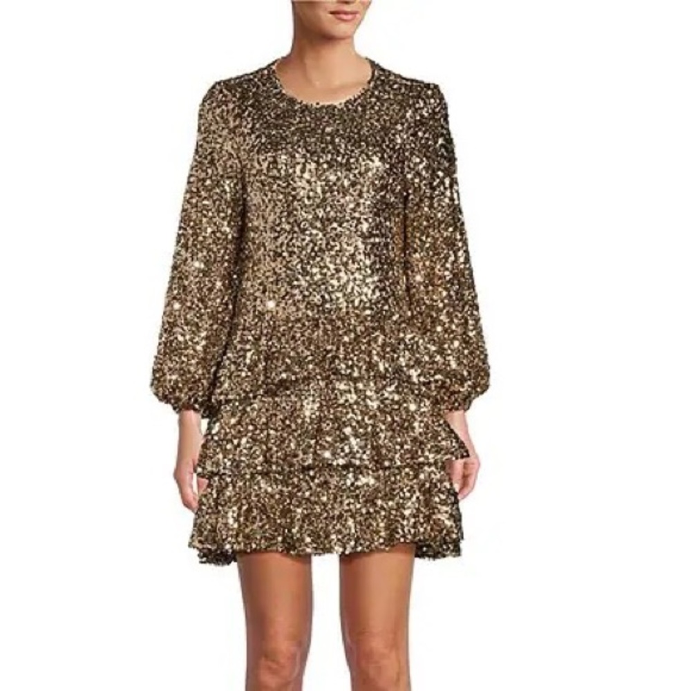 Antonio Melani
Angel Sequin Mesh Keyhole Button Back Mini Dress - Picture 2 of 9